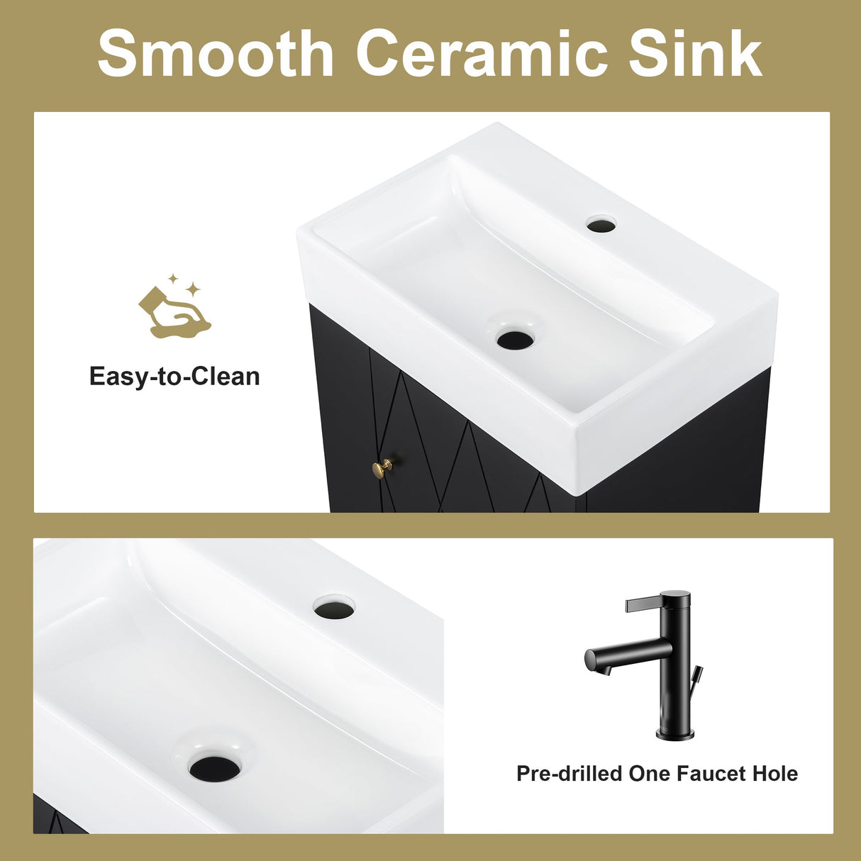 20 Inch Bathroom Vanity with Ceramic Sink, Diamond Pattern Door Design
