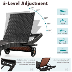 K&K 80'' Patio Wicker Chaise Lounge Chairs Set of 2