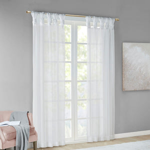 Twist Tab Voile Sheer Window Pair with Twist Tab Top – White Sheer Curtains