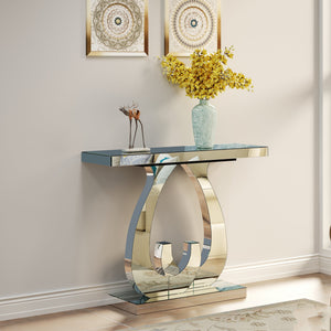 Modern Mirror Side Table with Double C-Shape Base