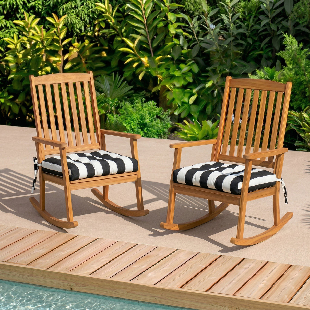 Outdoor Chair Cushions Set of 2 – Black/White Striped