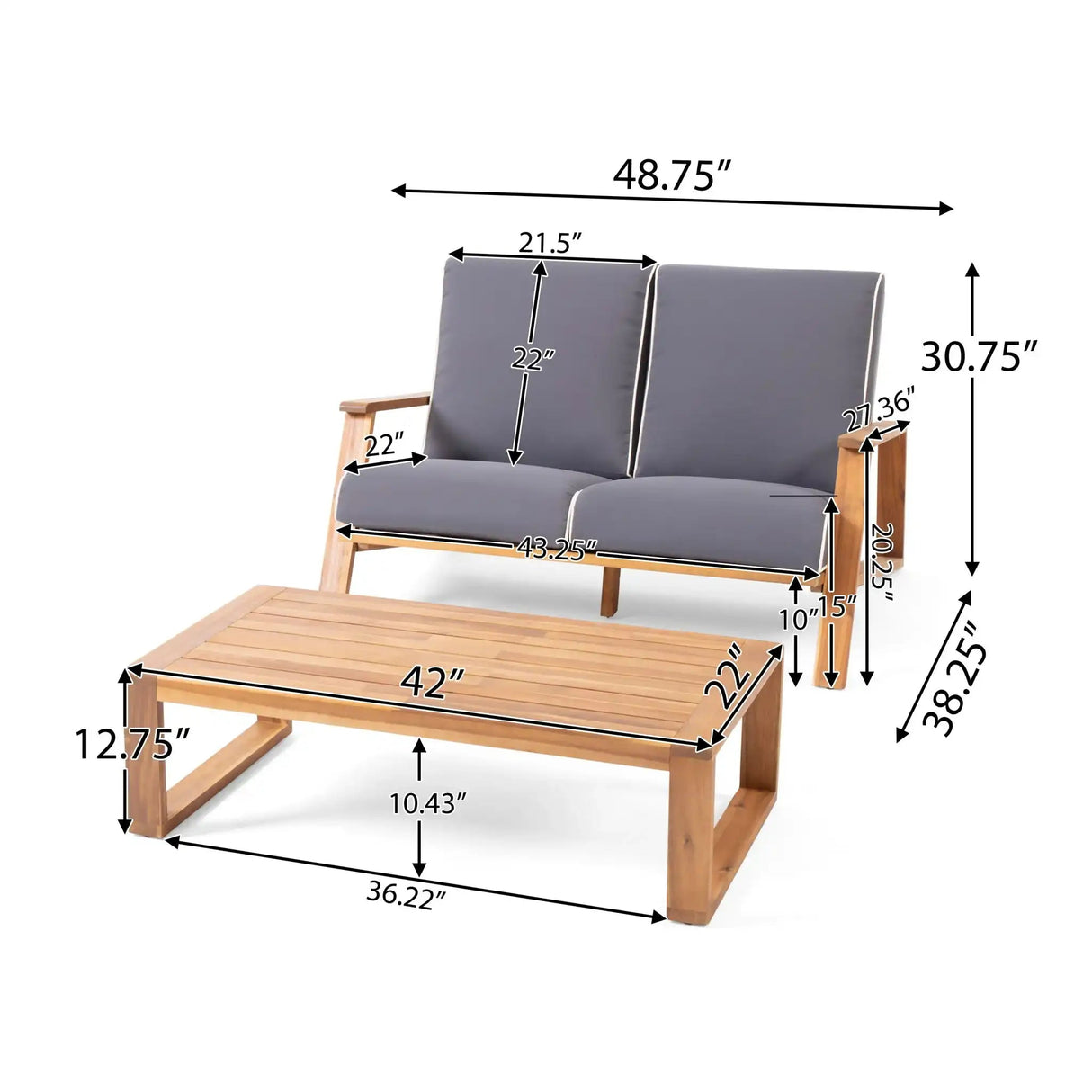 Paloma - Contemporary Loveseat And Coffee Table Set With Weather Resistant Cushions