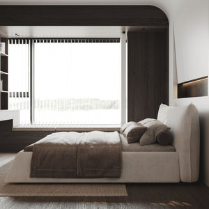 Upholstered Platform Bed With Special Shaped Headboard