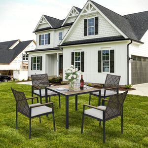 5 Piece Patio Dining Table Set, Acacia Wood Table Top With Umbrella Hole