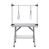 Folding Dog Pet Grooming Table Stainless Steel Frame Rubber Mat On Board With Adjustable Arm And Clamps Pet Dog Cat Grooming Table