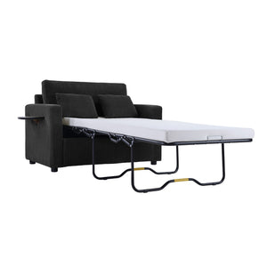 Sleeper Sofa With Foldable Mattress, USB Ports, Side Table & Storage Pocket
