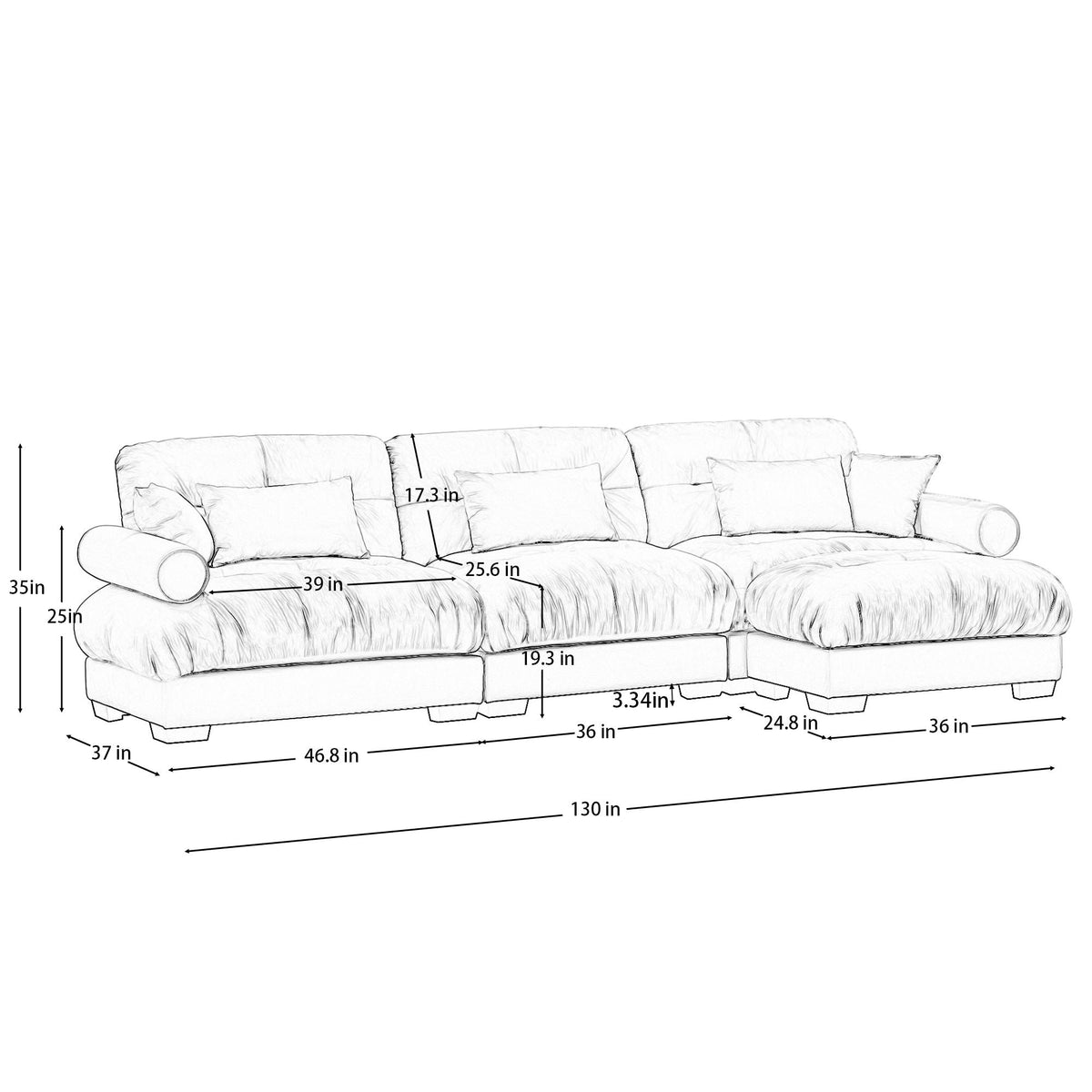Oversized Modular Sectional Sofa with Movable Ottoman - Fabric, Multiple Colors