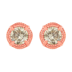 14K Yellow Gold Plated .925 Sterling Silver 1.0 Cttw Round Brilliant Cut Diamond Solitaire Milgrain Stud Earrings (K-L Color, I2-I3 Clarity)