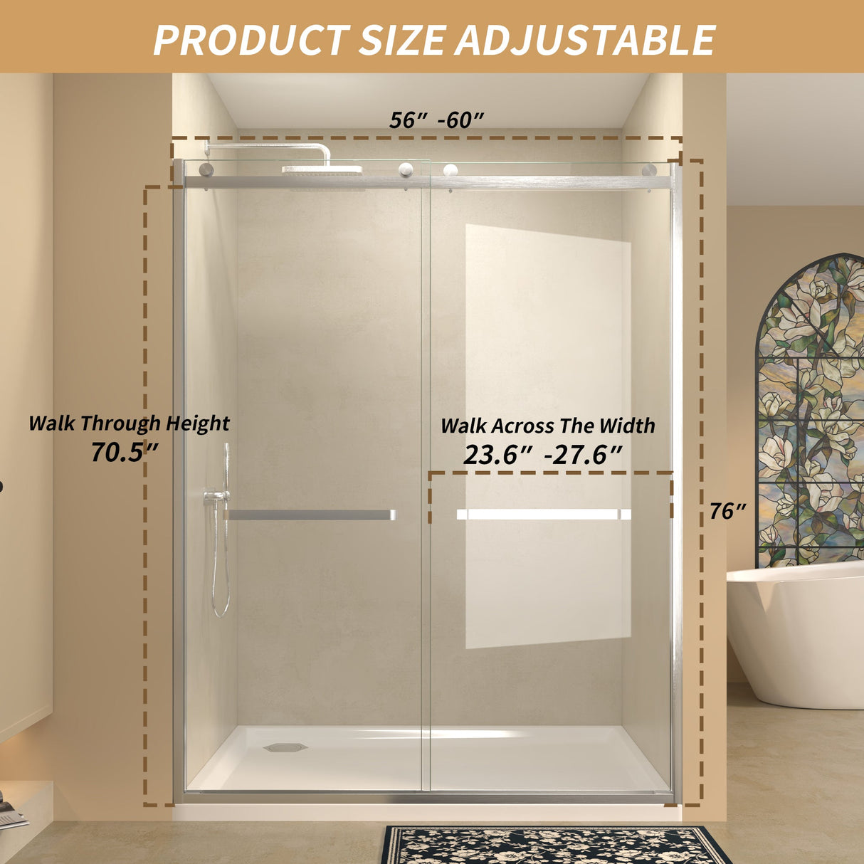 56-60 in.W x 76 in.H Semi-Frameless Sliding Shower Door