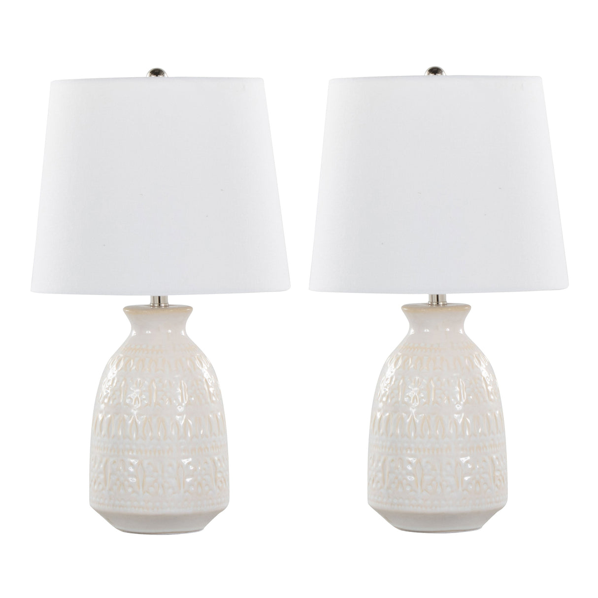 Balconee 20" Ceramic Table Lamp with Vase Shaped Base and Textured Pattern, Set of 2