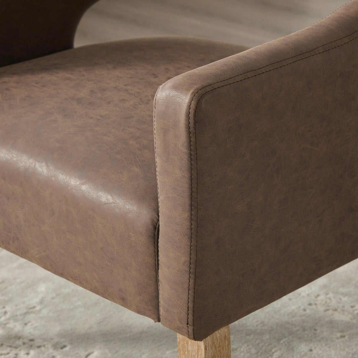 Upholstered Open Back Armchair With Weathered Rubberwood Legs