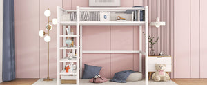 Loft Bed With 4 Tier Shelves And Storage
