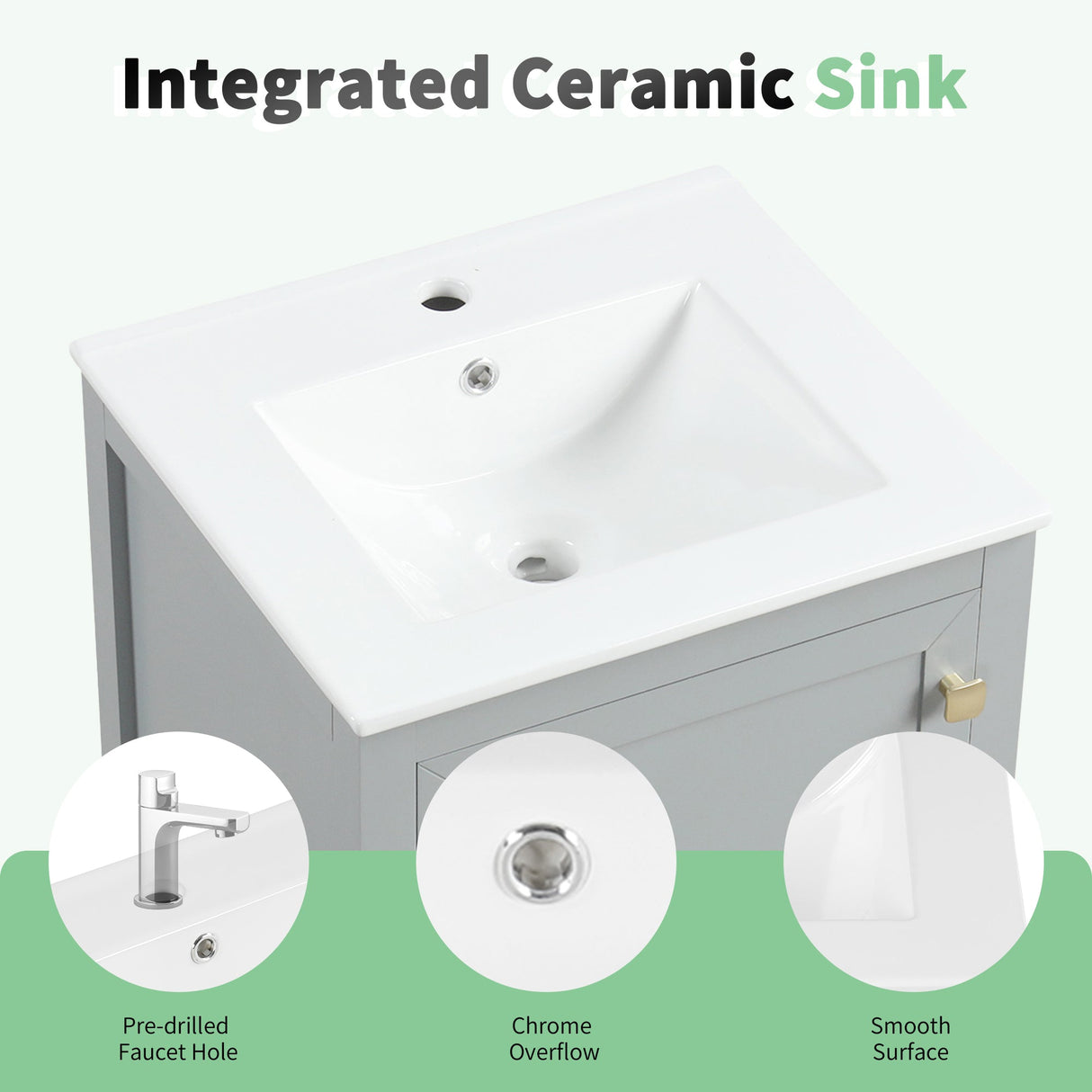 20" Bathroom Vanity with Sink, Storage Rack, and Soft Closing Door - Grey