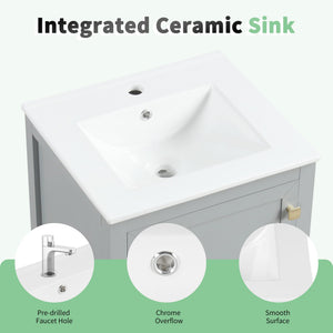 20" Bathroom Vanity with Sink, Storage Rack, and Soft Closing Door - Grey