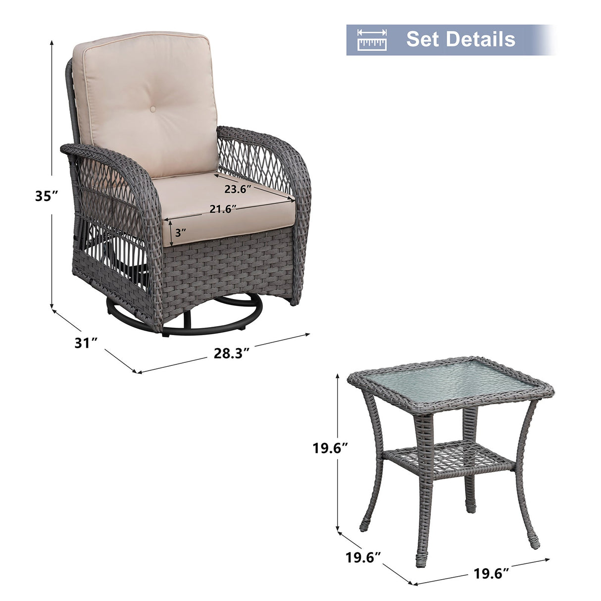 3 Pieces Conversation Set