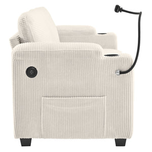 Sleeper Sofa Loveseat Sofa With Full Size Mattress, 2 USB Ports, 2 Cup Holders, 2 Side Pockets And Phone Holder