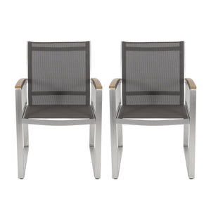 Poetic Outdoor Dining Chair With Faux Wood Arms And Aluminum Frame (Set of 2) - Gray