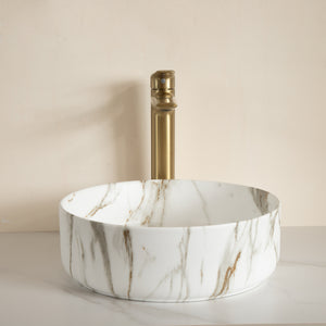 14'' Bathroom Sink, Round Vessel Ceramic Sink with Stone Pattern