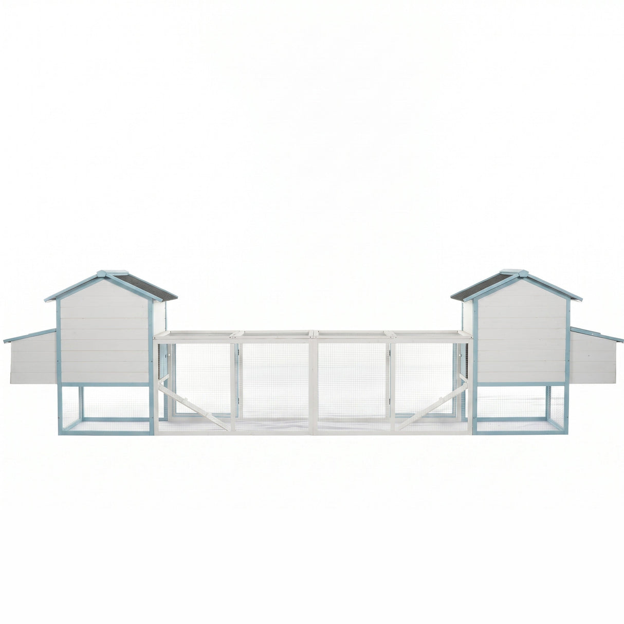 Large Wooden Chicken Coop with Double Nesting Boxes, Outdoor Walk-In Chicken Run with Waterproof Asphalt Roof, Fir Wood Poultry Cage with Pull-Out Dropping Trays