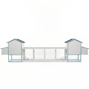 Large Wooden Chicken Coop with Double Nesting Boxes, Outdoor Walk-In Chicken Run with Waterproof Asphalt Roof, Fir Wood Poultry Cage with Pull-Out Dropping Trays