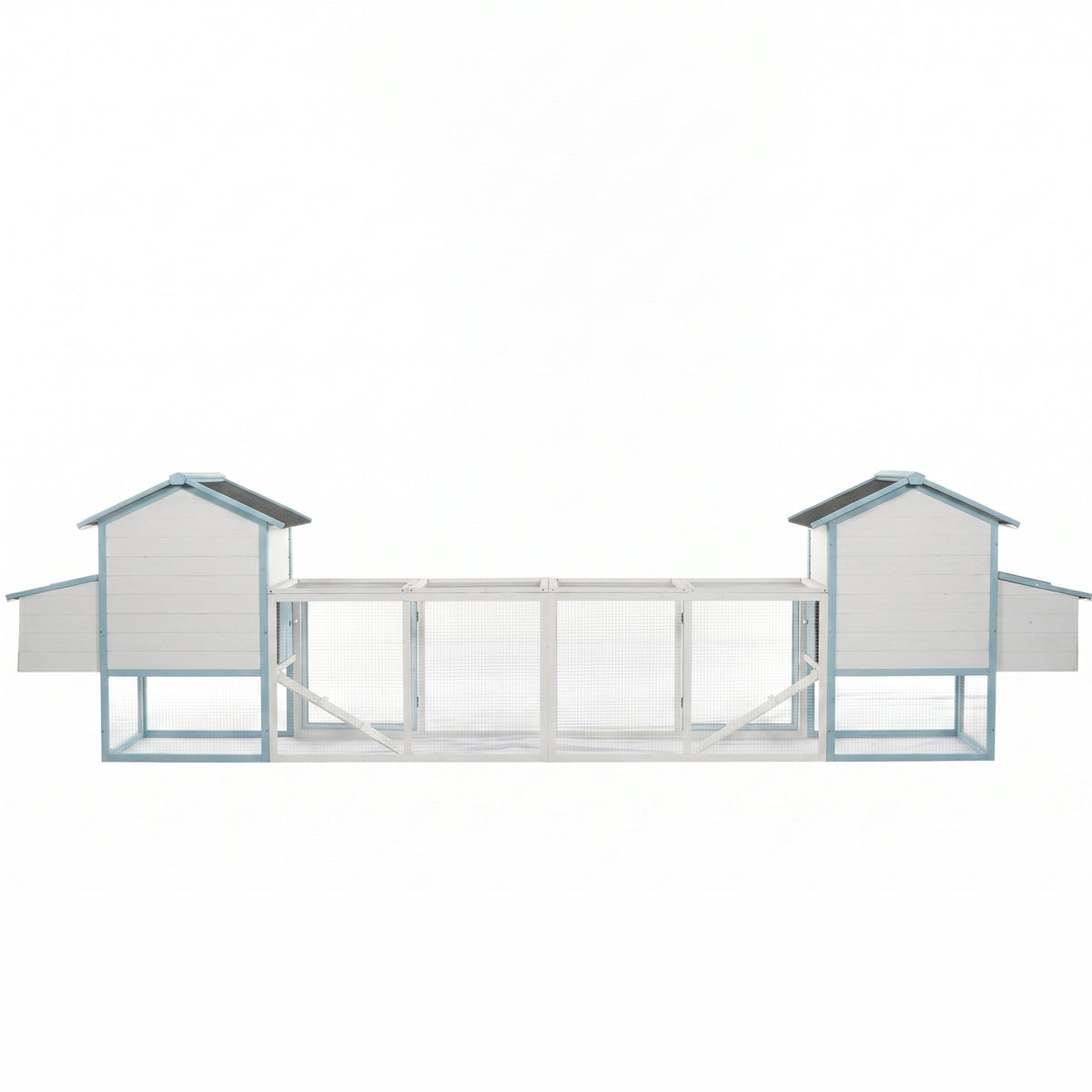 Large Wooden Chicken Coop with Double Nesting Boxes, Outdoor Walk-In Chicken Run with Waterproof Asphalt Roof, Fir Wood Poultry Cage with Pull-Out Dropping Trays