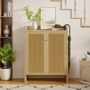 42.5" Tall Rattan Shoe Cabinet with Doors