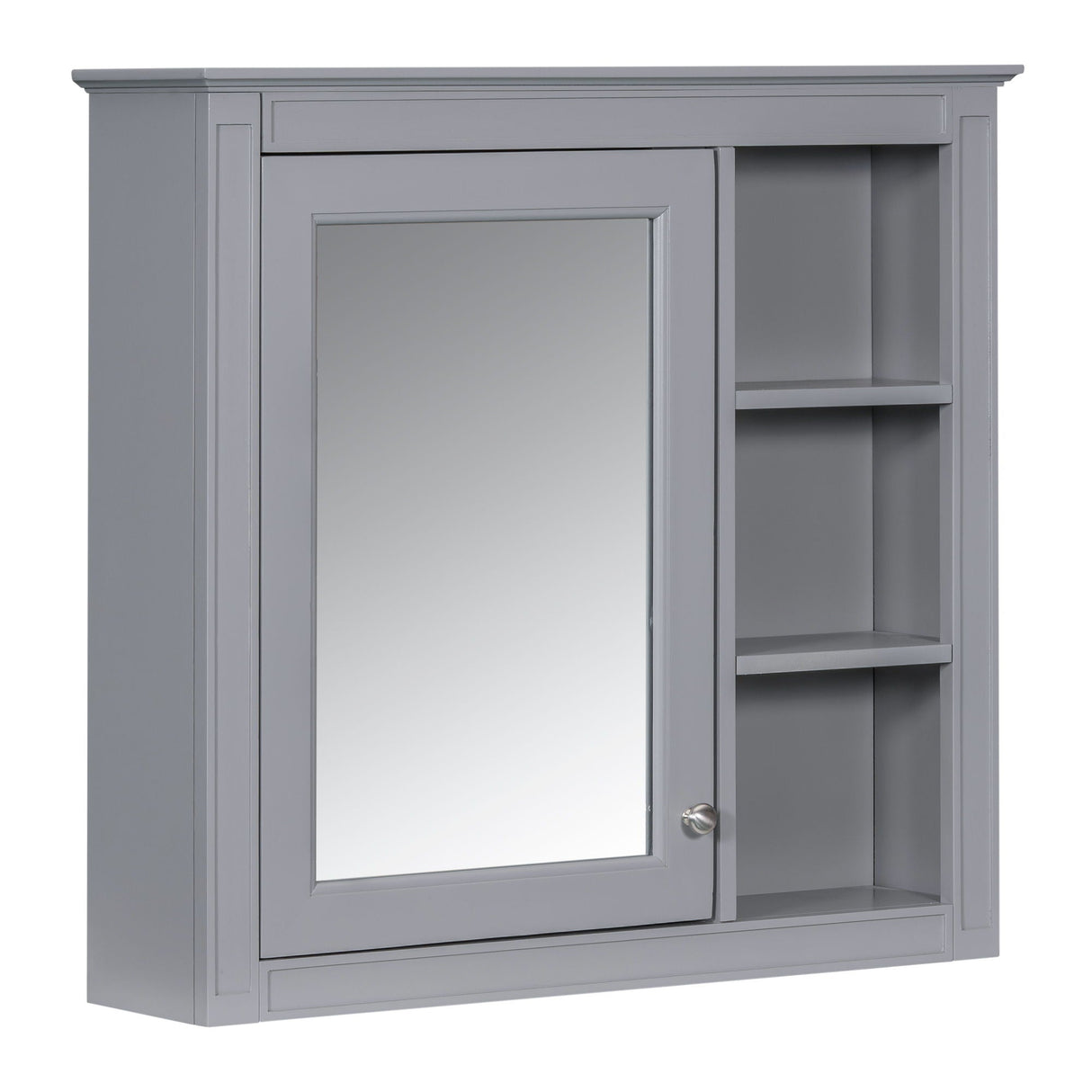 Bathroom Vanity With Top Sink, Freestanding Storage Cabinet With 2 Doors And 3 Drawers, Mirror Cabinet Included - Gray
