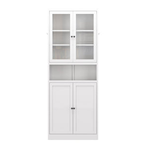 Kitchen Pantry Cabinet Tall Storage With Adjustable Shelves, Heavy Duty Stainless Steel Frame - White