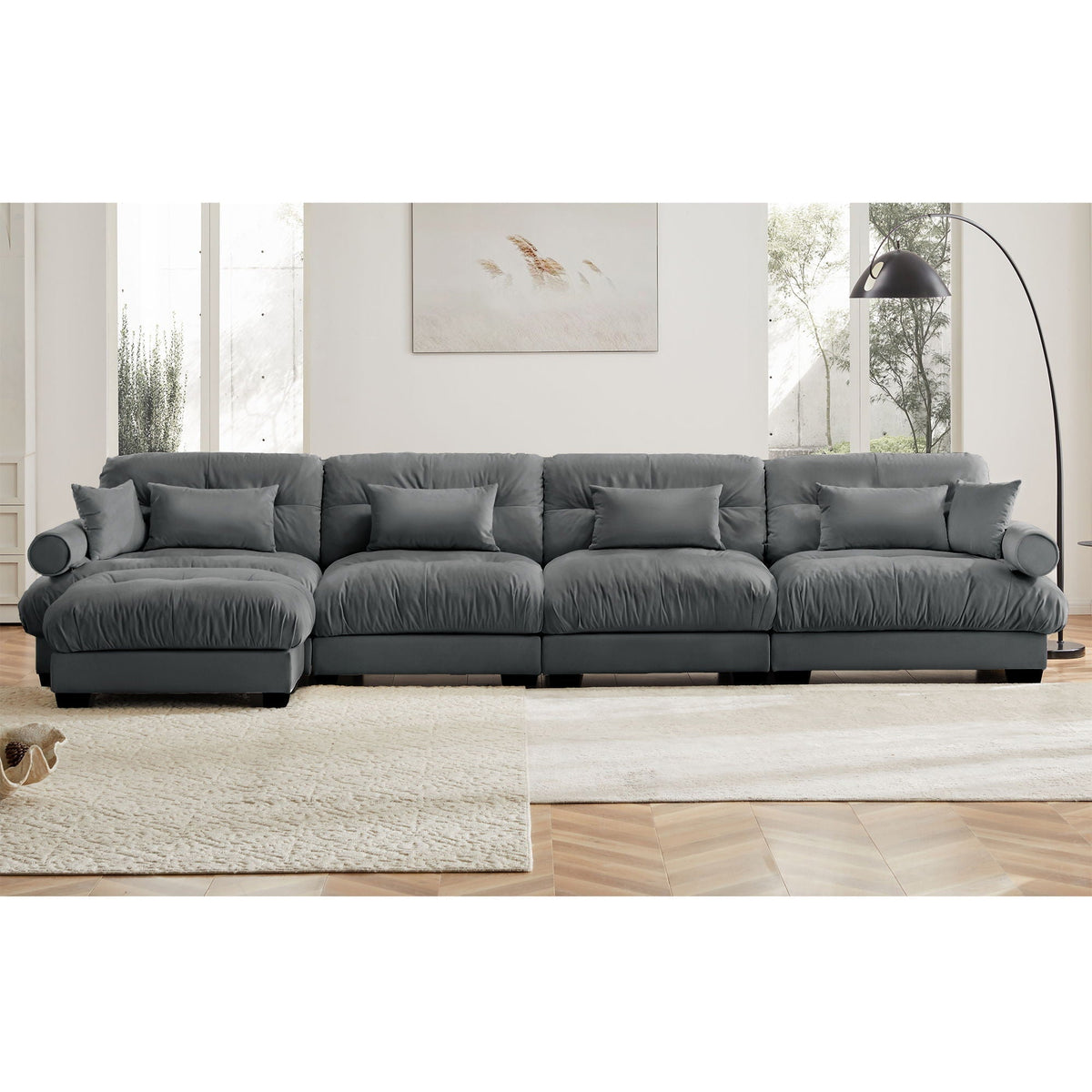 Oversized Modular Sectional Sofa with Movable Ottoman - Fabric, Multiple Colors