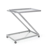 Modern Z-Shaped Bar Cart with Tempered Glass Shelves