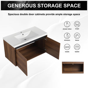 Bathroom Vanity Set With Resin Countertop Sink And 2 Doors, Engineered Wood