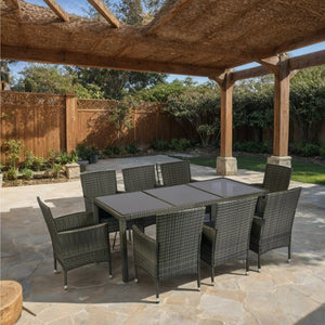 9 Piece Outdoor Patio Wicker Dining Set