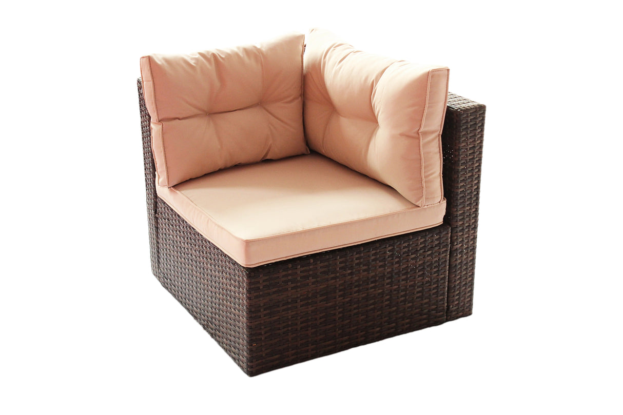 Rattan 7 pc sectional  corner sofa set (brown cushion)