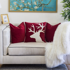 Holiday Reindeer Velvet Accent Pillow 20x20