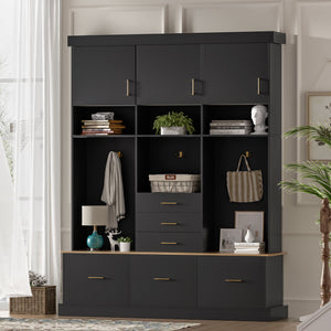 Entryway Hall Tree With Bench And Storage, 5 In 1 Coat Rack