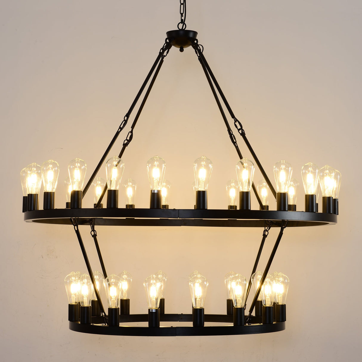 47.24 Inch Matte Black Wagon Wheel Chandelier with 36 Lights