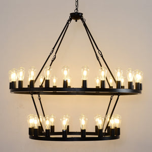 47.24 Inch Matte Black Wagon Wheel Chandelier with 36 Lights