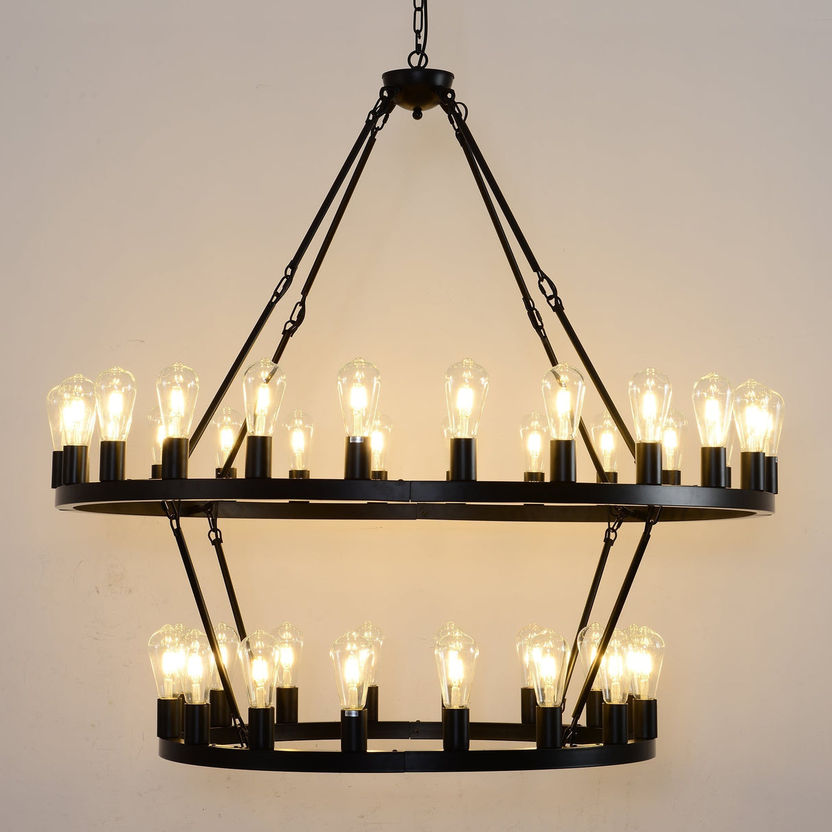 47.24 Inch Matte Black Wagon Wheel Chandelier with 36 Lights