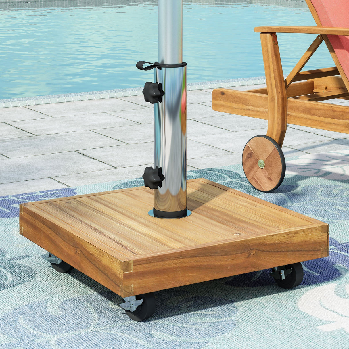 Ralph Square Umbrella Base with Teak Finish and Acacia Wood Construction