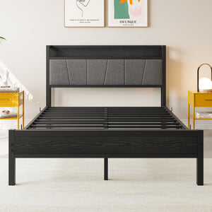 Full Size Bed Frame Storage Headboard with Charging Station