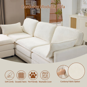 104" Plush Cloud 3 Seater Sofa: Modular Design with Ottoman