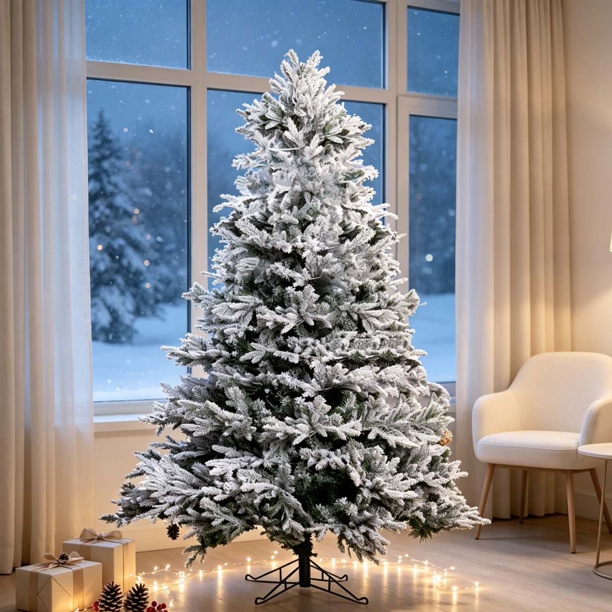 7 Ft Snow-Flocked PE/PVC Hybrid Christmas Tree