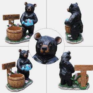 Outdoor Garden Sculpture Bear Flower Pot Planter