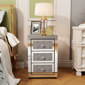 3-Drawer Mirrored Nightstand Bedside Table