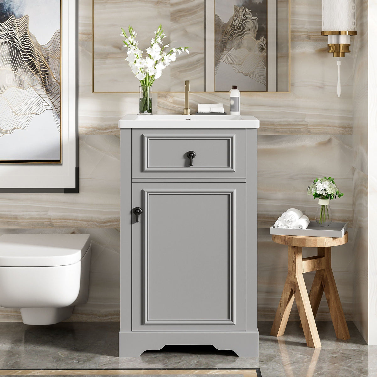 Elegant Bathroom Vanity With Ceramic Sink, Soft Close Door, Adjustable Shelf