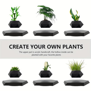 Magnetic Levitating Plant Pot – Rotating Floating Geometric Bonsai Planter Indoor