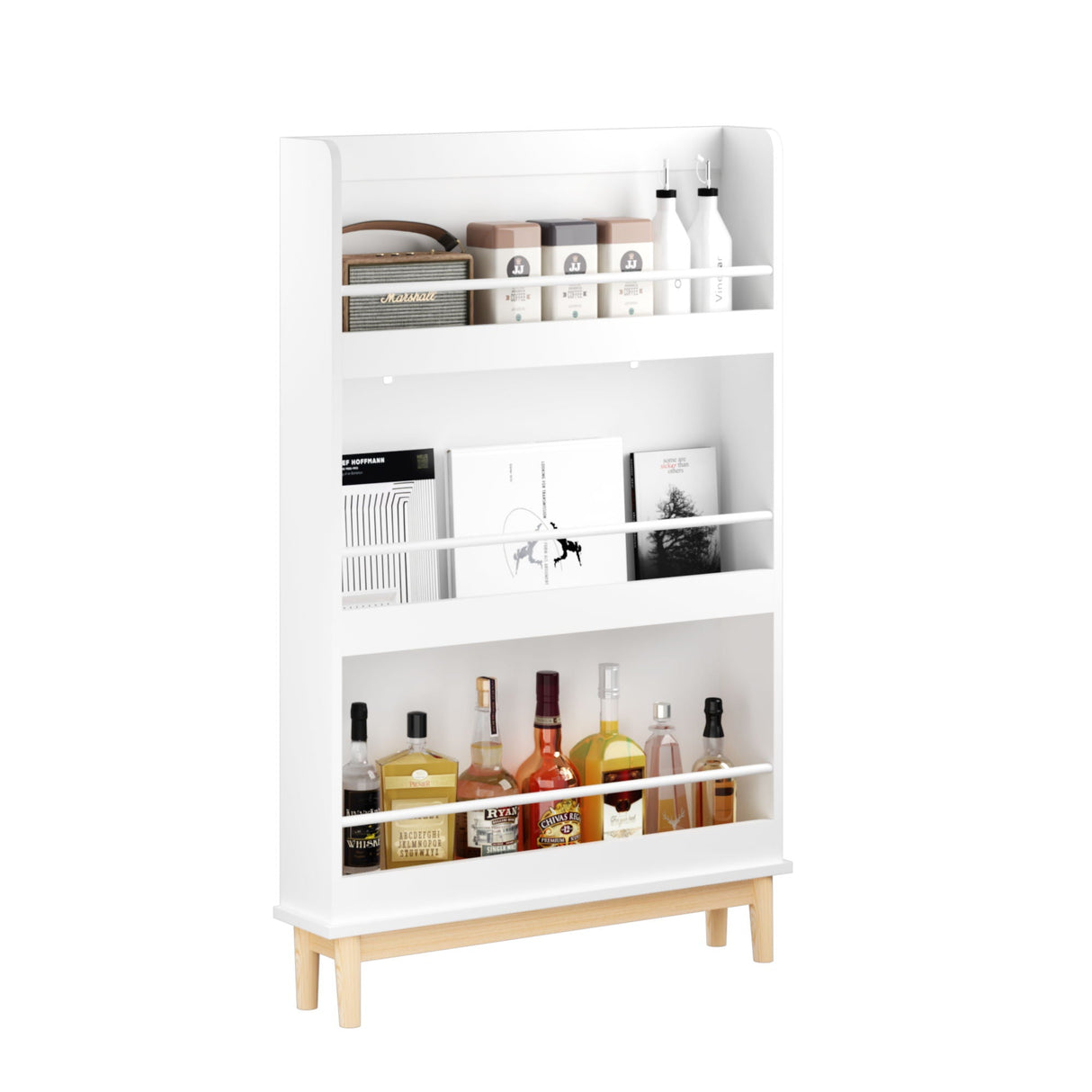Wall Mounted Bookshelf, 3 Front Facing Display Shelves For Toddler Bedroom - White