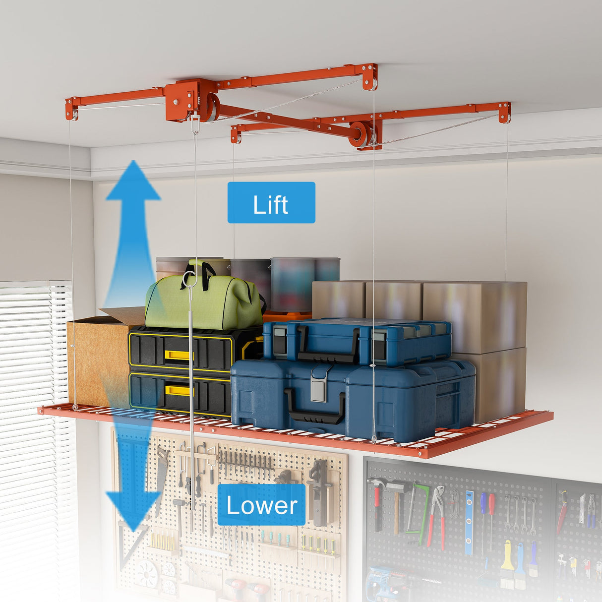 Orange Overhead Garage Storage Rack 4x8 FT