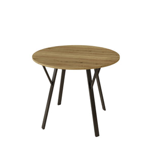 Round Dining Table for 2-4 People with Sturdy Metal Frame - Rustic Brown