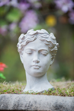 Greek Style Cement Head Planter Indoor Outdoor Home, Garden Decor - Gray
